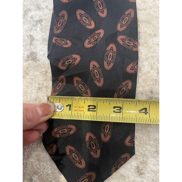 Ermenegildo Zegna Geometric Abstract Pattern Black Brown Neck Tie Silk 3.5” - Picture 4 of 4